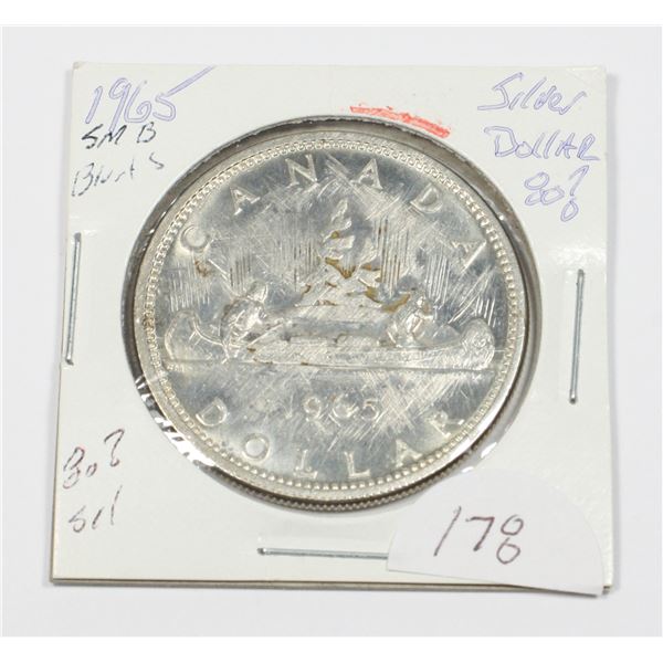 1965 SM BEADS BLUNT 5 CANADIAN SILVER DOLLAR