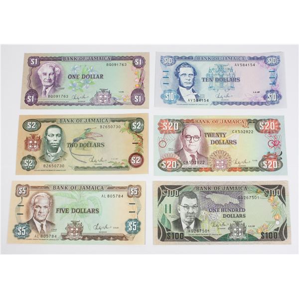 1986 BANK OF JAMAICA $1.00 -$100.00 BILL SET VIVID