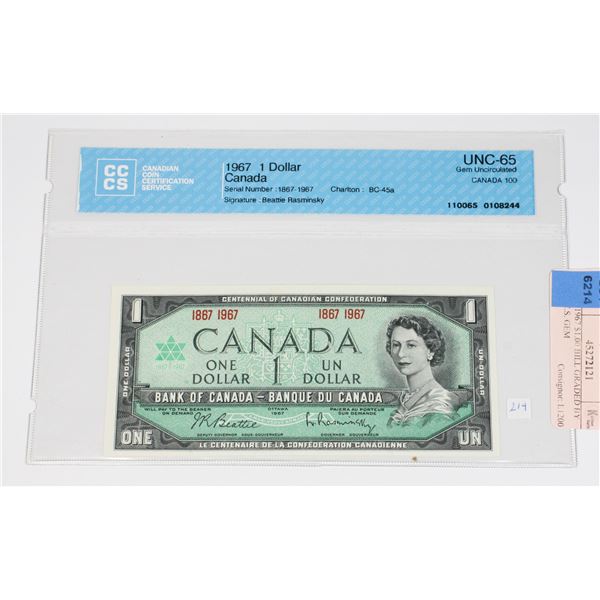 1867-1967 $1.00 BILL GRADED BY C.C.C.S. GEM