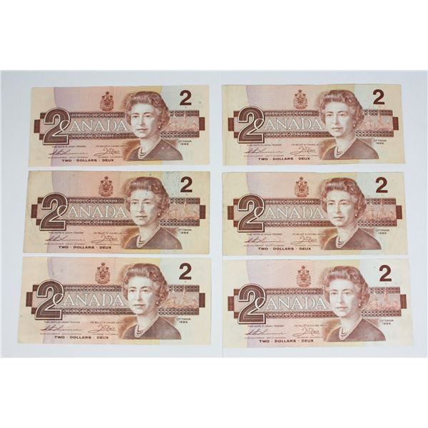 6 1986 $2 BILLS VARIETY OF PREFIX AND SIGNATORIES