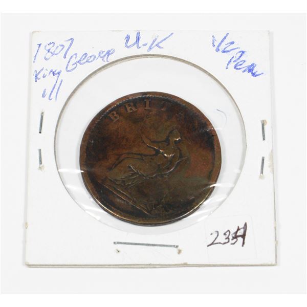 1807 KING GEORGE III ½ PENCE NICE VINTAGE COIN