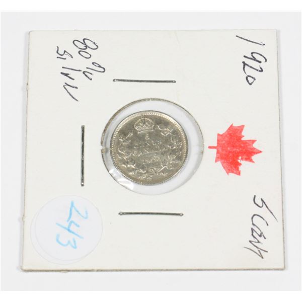 1920 CANADIAN 5 CENT (FISH SCALE) 80% SILVER