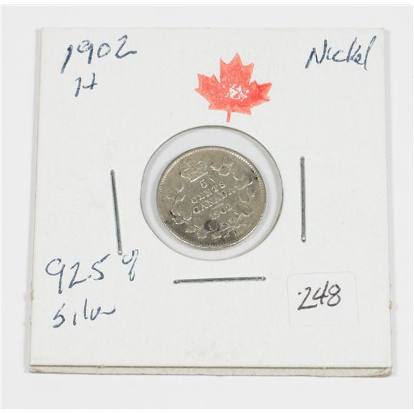 1902 H KING GEORGE V 5 CENT 92.5 % SILVER