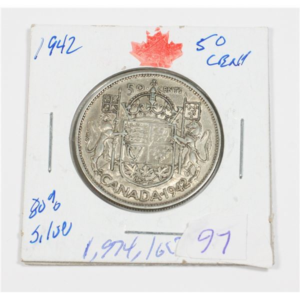 1942 50 CENT W.W. II 80% SILVER MINTED1,974,165