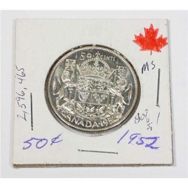 1952 50 CENT 80% SILVER MINTED 2,596,465