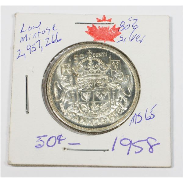 1958 50 CENT 80% SILVER MINTED 2,957,266 MS65
