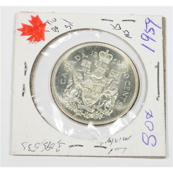 1959 50 CENT 80% SILVER MINTED 3,095535 MS65