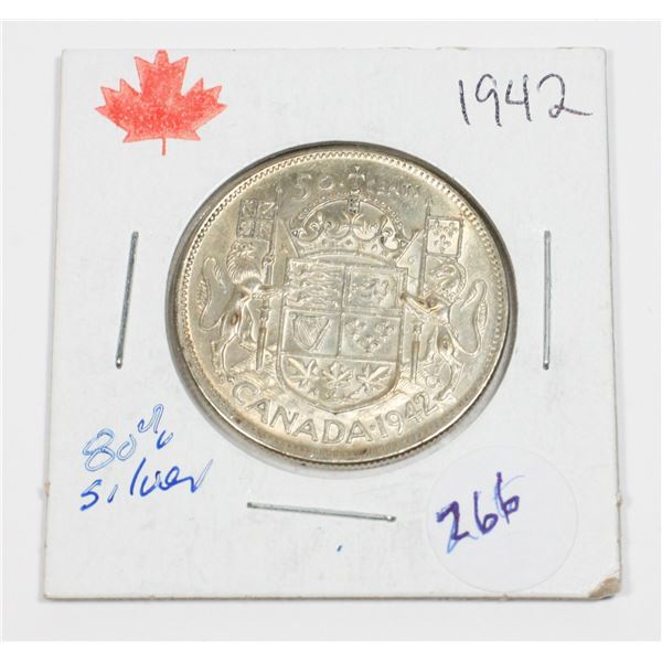 1942 W.W.II 50 CENT 80 % SILVER MINTED 1,996,566
