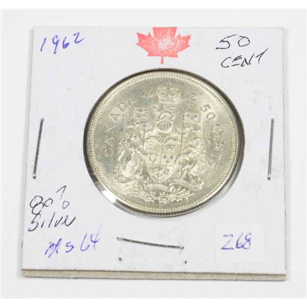 1962 50 CENT 80% SILVER MINTED 5,208,030