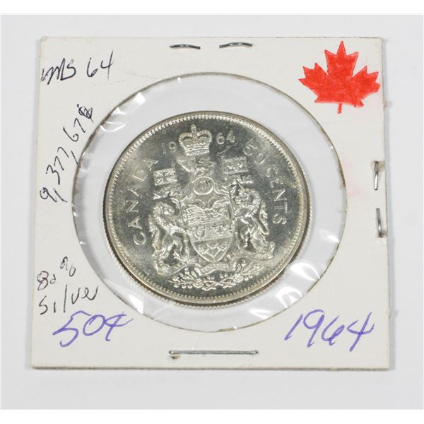 1964 50 CENT 80 % SILVER MINTED 9,377,676 GRADED