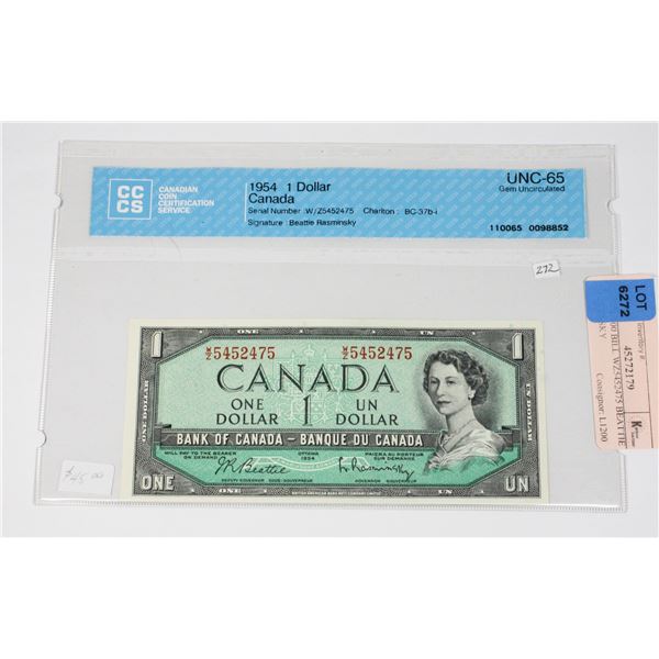 1954 $1.00 BILL WZ5452475 BEATTIE RAMINSKY