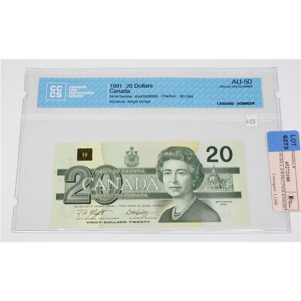 1991 $20.00 BILL EWP9938909 KNIGHT DODGE