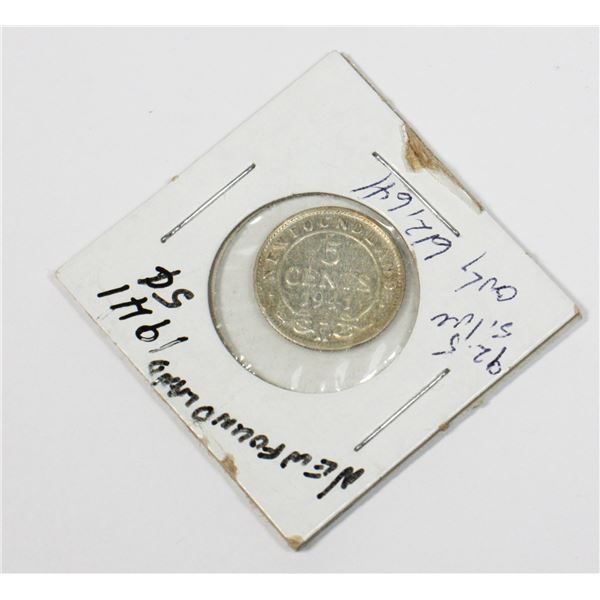 1941 NEWFOUNDLAND 92.5% SILVER 5 CENT