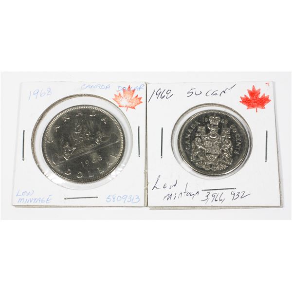 1968 DOLLAR & 50 CENT PIECE 1ST OF SERIES
