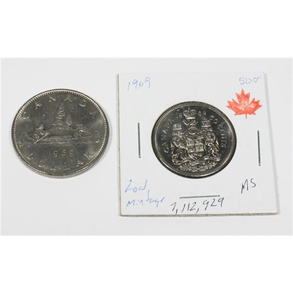 1969 50 DOLLAR & 50CENT CENT PIECE LOW MINTAGE