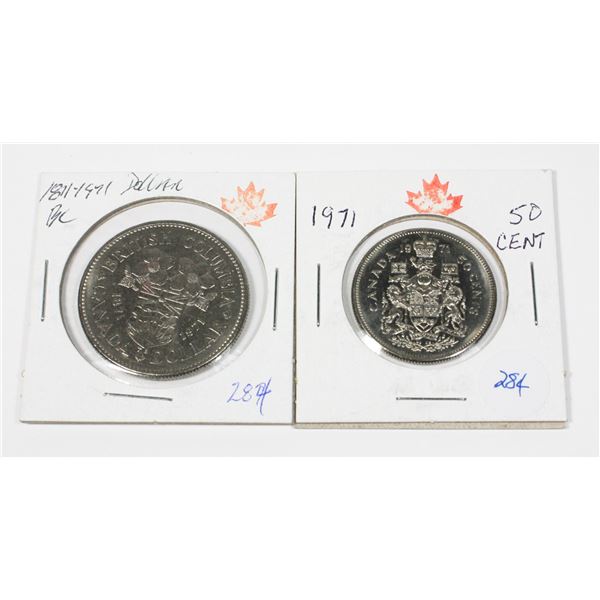 1871-1971 B.C CENTENNIAL DOLLAR & 50 CENT