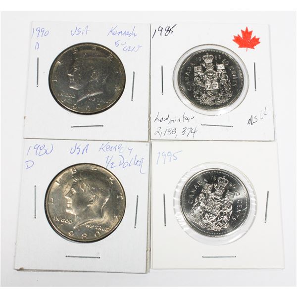 1985, 1995 CANADA 50 CENT COINS AND 1980D, 1990D