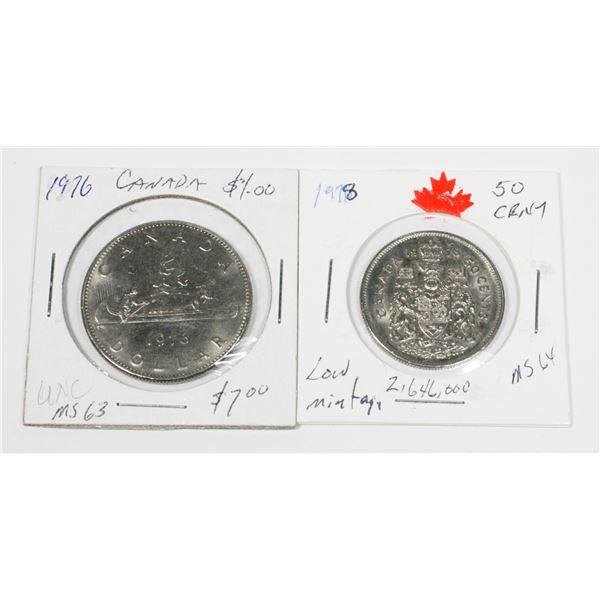 1976 DOLLAR & 1978 50 CENT MS64