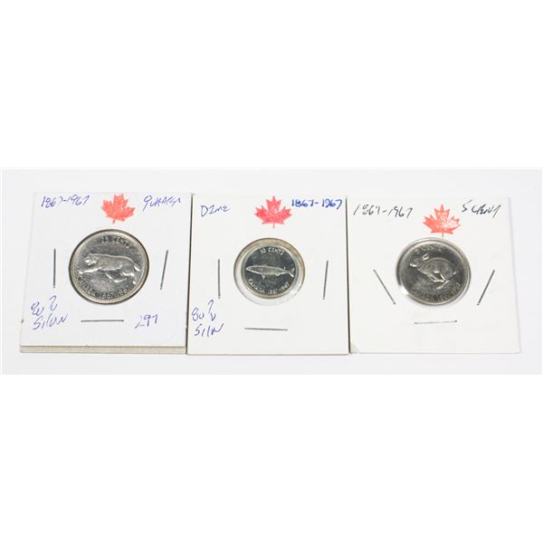 1867-1967 QUARTER, DIME & NICKEL 80% SILVER