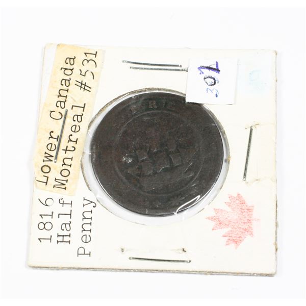 1816 LOWER CANADA MONTREAL DARK BROWN