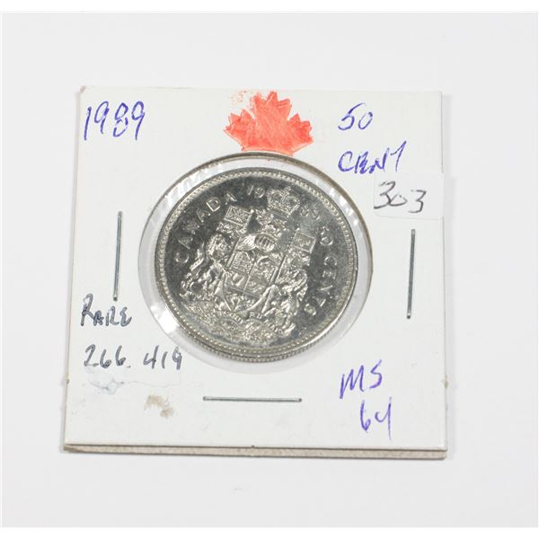 1989 50 CENT ONLY 266,419 RARER DATE MS-64