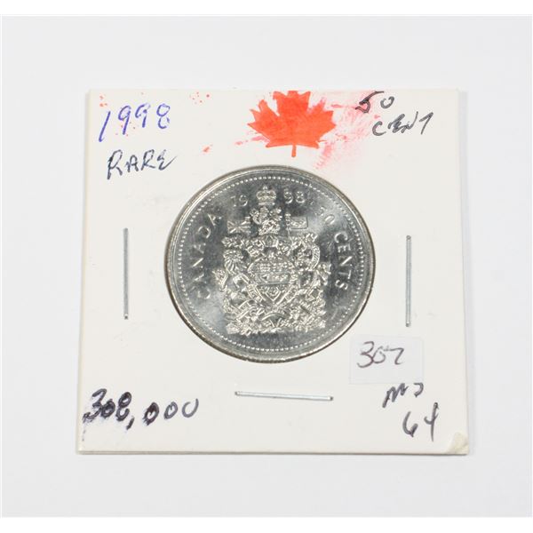 1998 50 CENT ONLY 308,000 RARER DATE MS-64