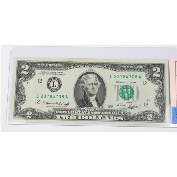 1976 SERIES UNITED STATES $2.00 BILL L23784708A