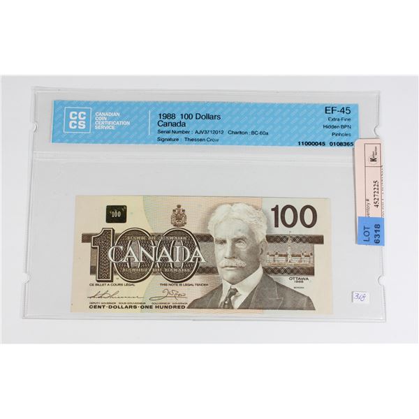 1986 $100.00 BILL AJV3712012 THIESSEN CROW GRADED