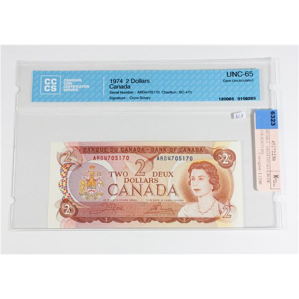 1974 $2.00 BILL ARD4705163 CROW BOUEY GRADED BY