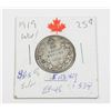 Image 1 : 1919 W.W.1 QUARTER KING GEORGE V 92.5 % SILVER