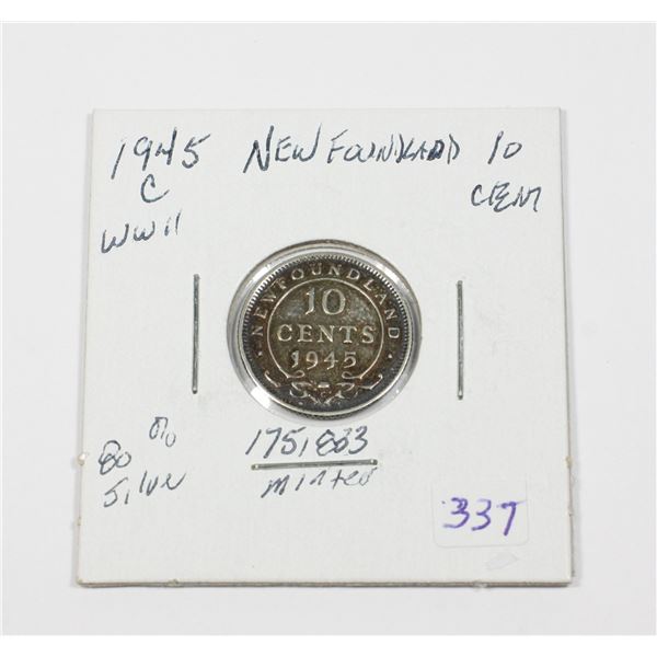 1945 C W.W.II NEWFOUNDLAND 10 CENTS