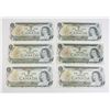 Image 1 : 6- 1973 Q.E.II $1 BILLS FW6185229 ND9908438
