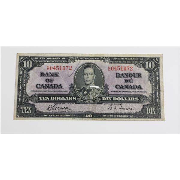 JAN 2ND 1937 BANK OF CANADA KING GEORGE VI TEN