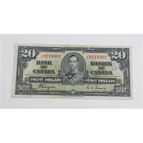 JAN 2ND 1937 BANK OF CANADA KING GEORGE VI TWENTY