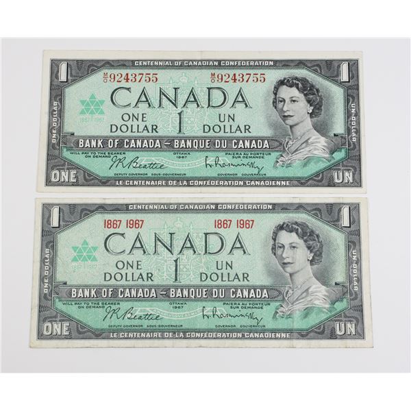 2 - 1967 $1.00 BILL MO9243755 & 1867-1967
