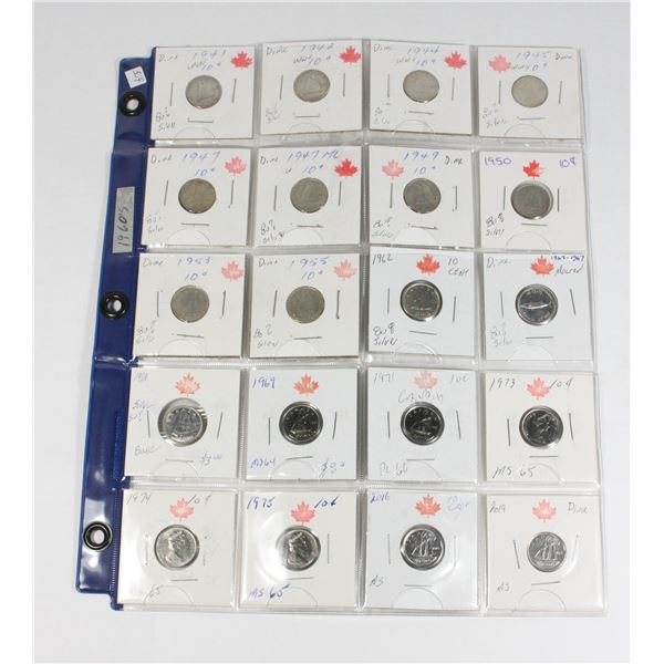 20 DIMES 1941,42,44,45 W.W.II, 1947, 47ML,49,50