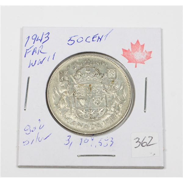 1943 FAR W.W.II 50 CENT PIECE 80% SILVER