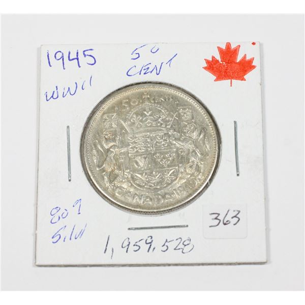 1945 W.W.II 50 CENT PIECE 80% SILVER