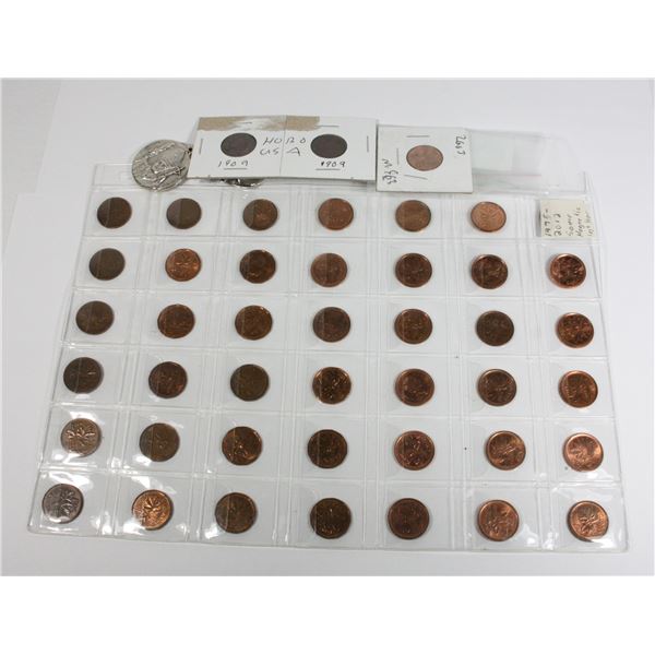 SHEET OF CANADIAN PENNIES FROM 1975-2012