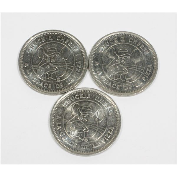 THREE VINTAGE 1980S ERA CHECK E CHEESE TOKENS