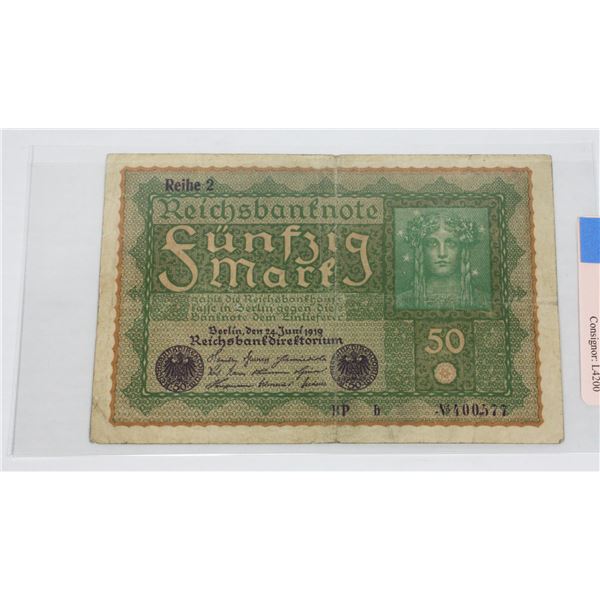 GERMAN 1919 50 MARK BANKNOTE