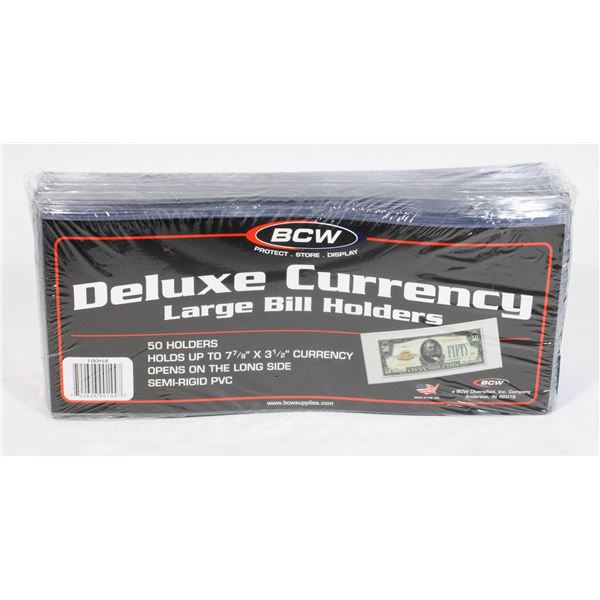 BCW DELUXE CURRENCY HOLDERS 50CT. SIDE LOAD