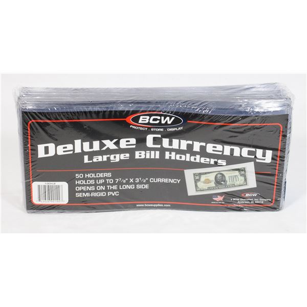 BCW DELUXE CURRENCY HOLDERS 50CT. SIDE LOAD