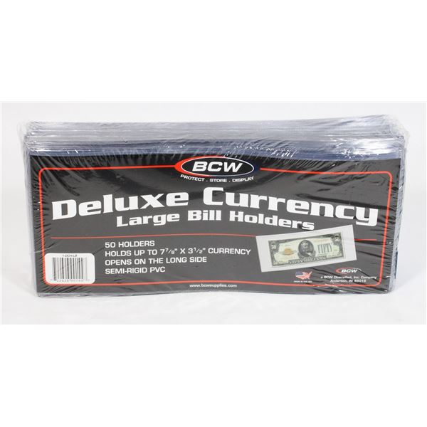 BCW DELUXE CURRENCY HOLDERS 50CT. SIDE LOAD