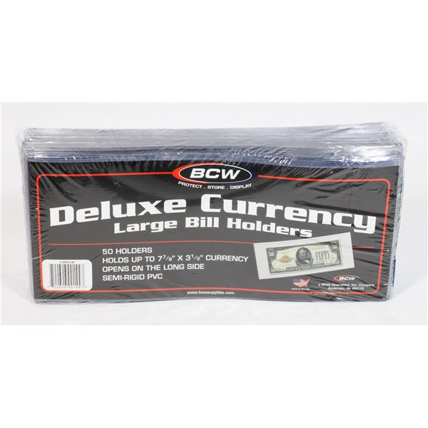 BCW DELUXE CURRENCY HOLDERS 50CT. SIDE LOAD