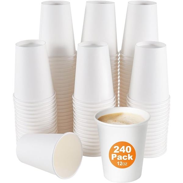 240-Pack of 12oz Disposable Paper Cups - Paper Coffee Cups for Hot/Cold Beverages - New in Box