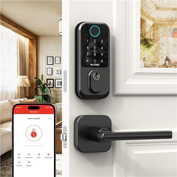 1 Nutomo Smart Front Door Lock (Model: M3-BF) - Keyless Fingerprint Digital Bluetooth Lock - NEW