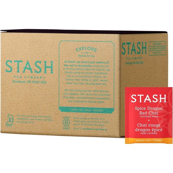 1 Box of Stash Tea Company Spice Dragon Red Chai Herbal Tea Bags - 100 Count (BB: 02/2027)