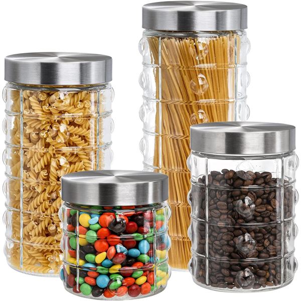 Set of 4 Glass Food Storage Jars/Cannisters with Airtight Lids - 27/37/47/67oz Sizes - New in Box!