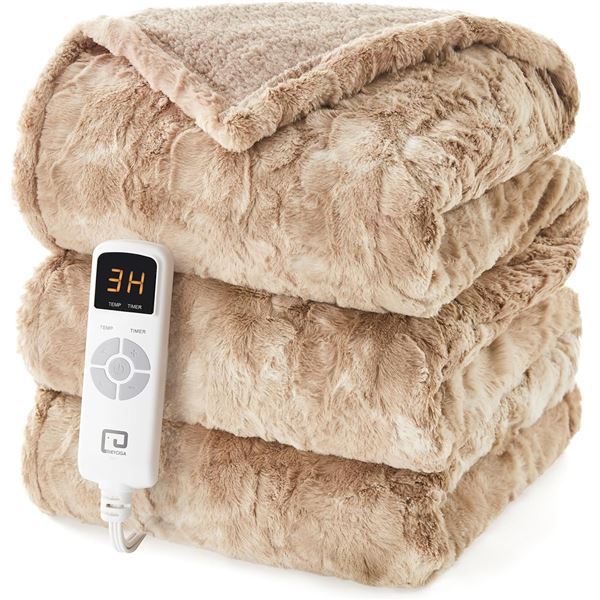 1 Electric Heated King Size Faux Fur Soft Sherpa Blanket (100 x 90in) - 9 Heating Levels - NEW